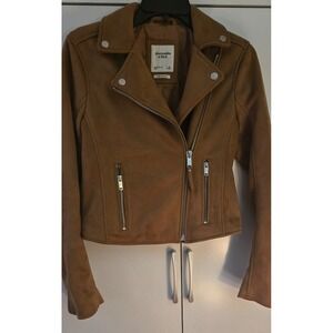Abercrombie Fitch Brown Vegan Leather Women's Small Moto Motorcycle Biker Jacket